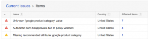 Google product feed item policy disapprovals